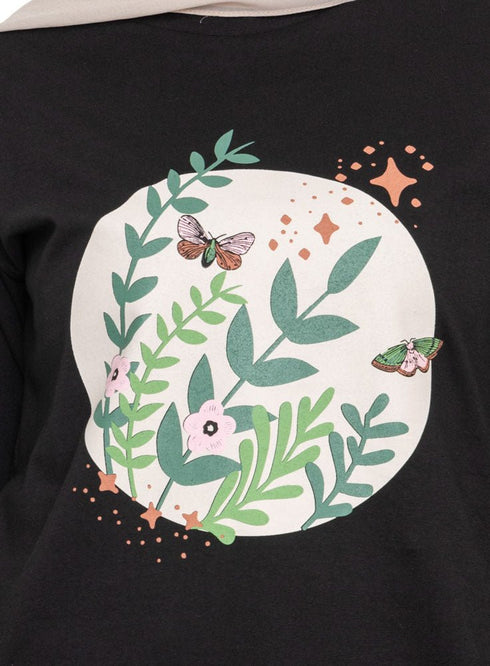 Black Printed Long - Sleeve Design 36 - Khotwh